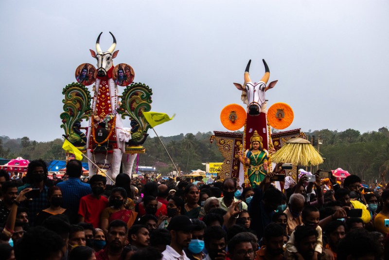 the arrival the entry of a-kalakali- to-the  temple sanal thrissur