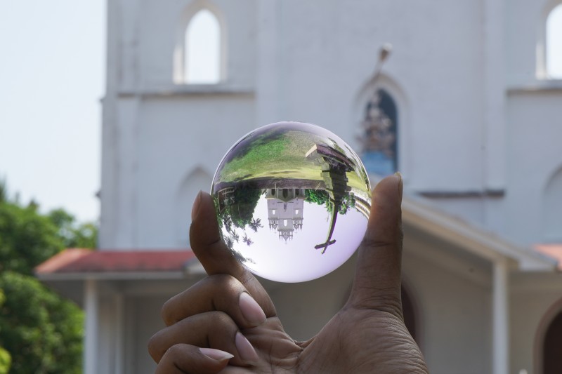 church inside the lens ball 