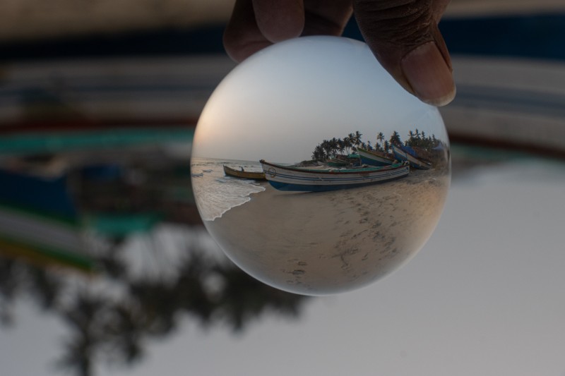 lens ball showing boat inside