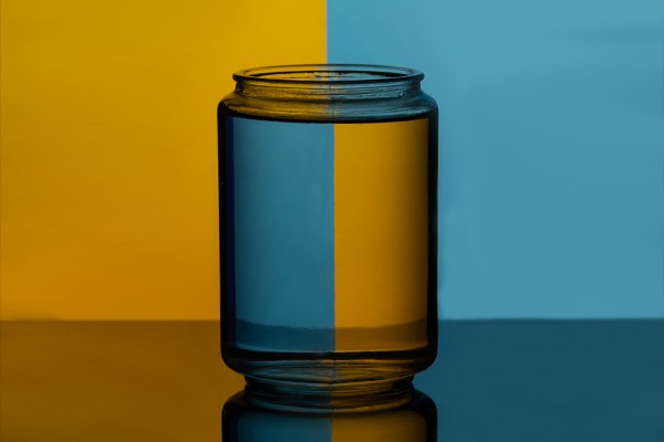 transparent bowl with yellow and blue background