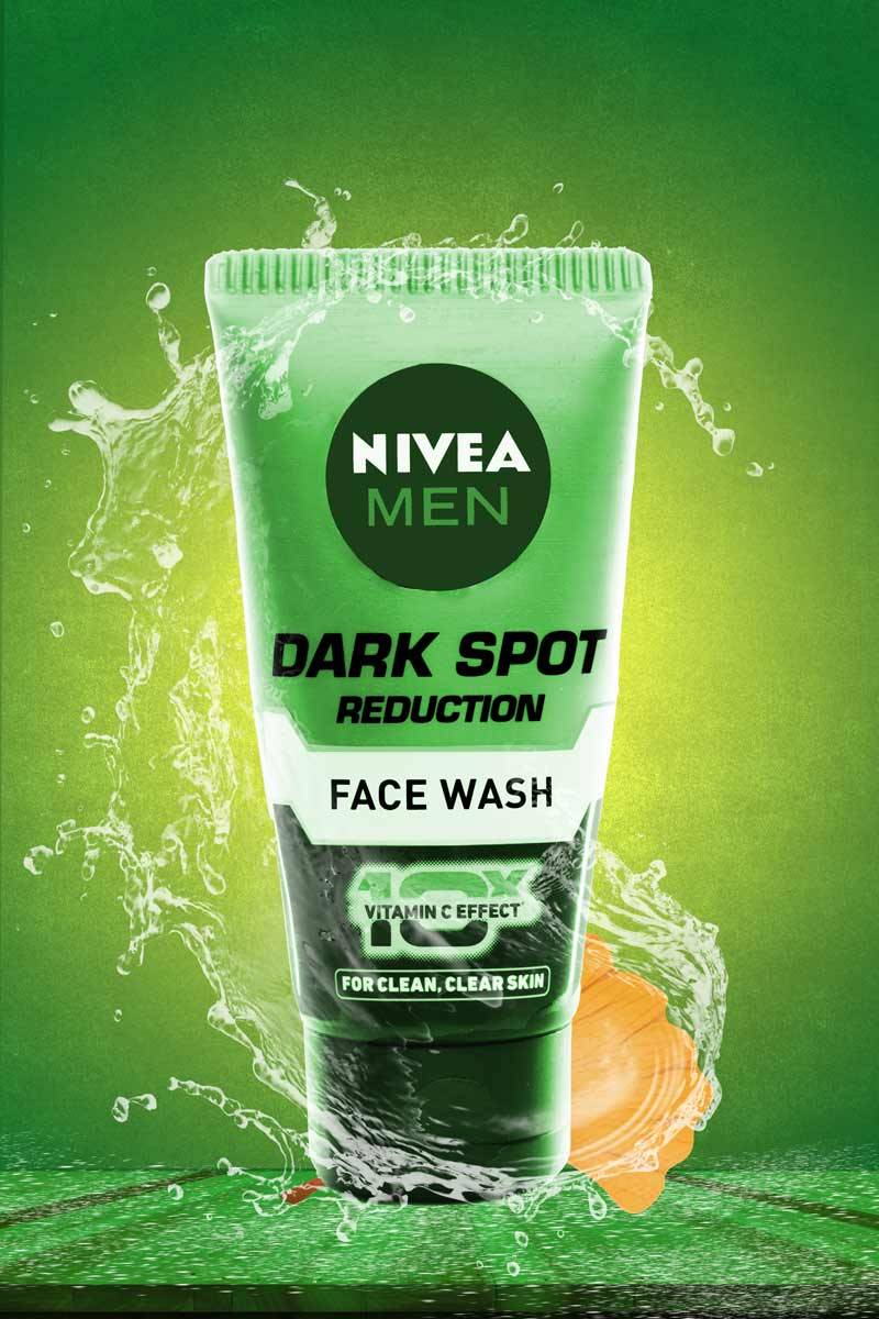 Nivea Men face wash with water splash in green background