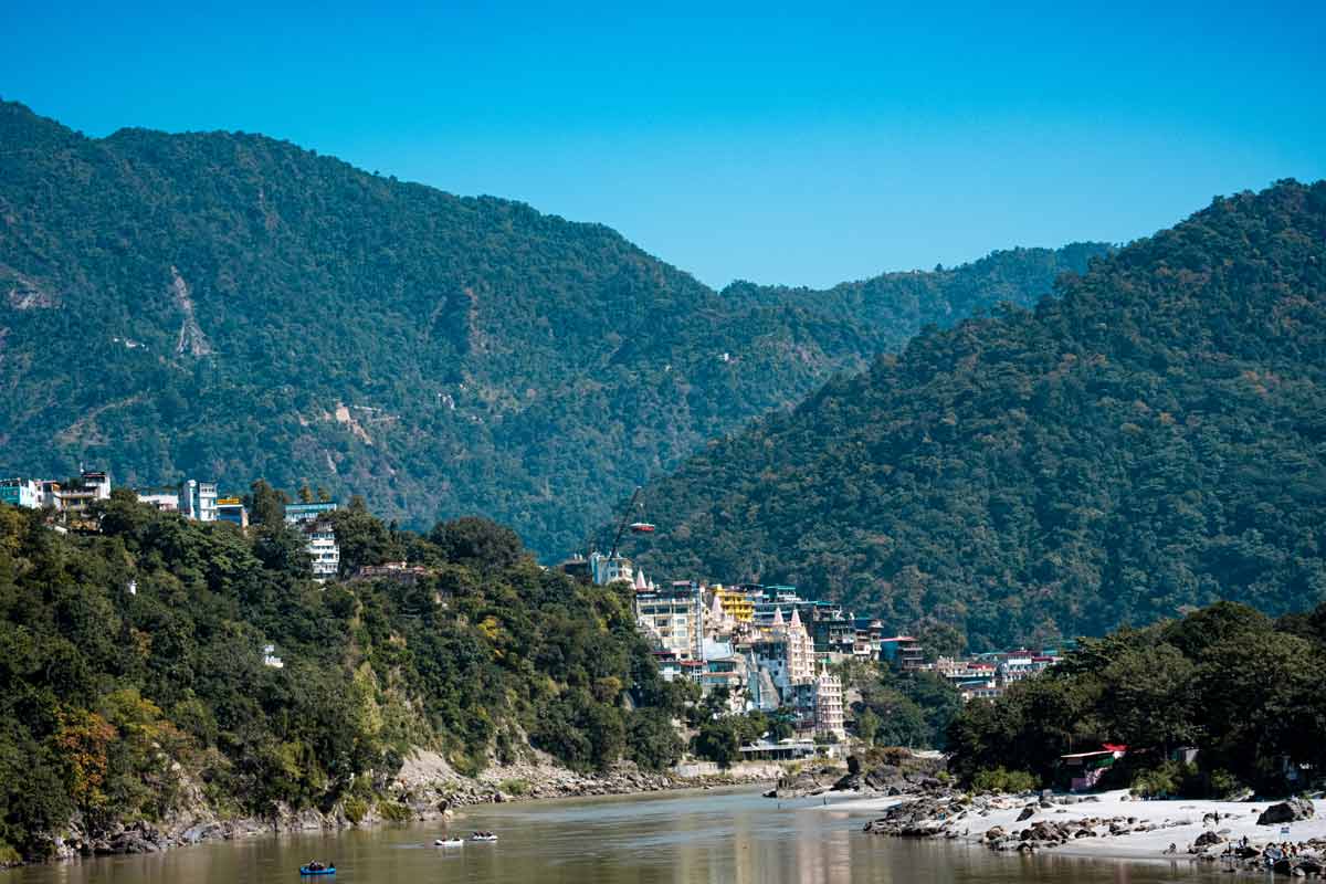 Landscape photo of Rishikesh with mountain river and sky