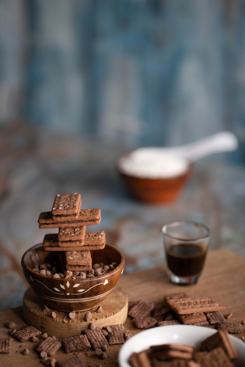 Bourbon biscuits with choco chips.