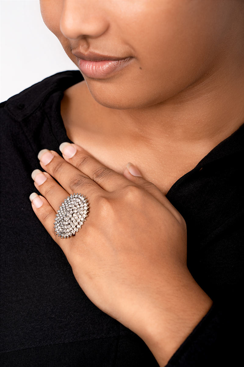 A girl with big ring.