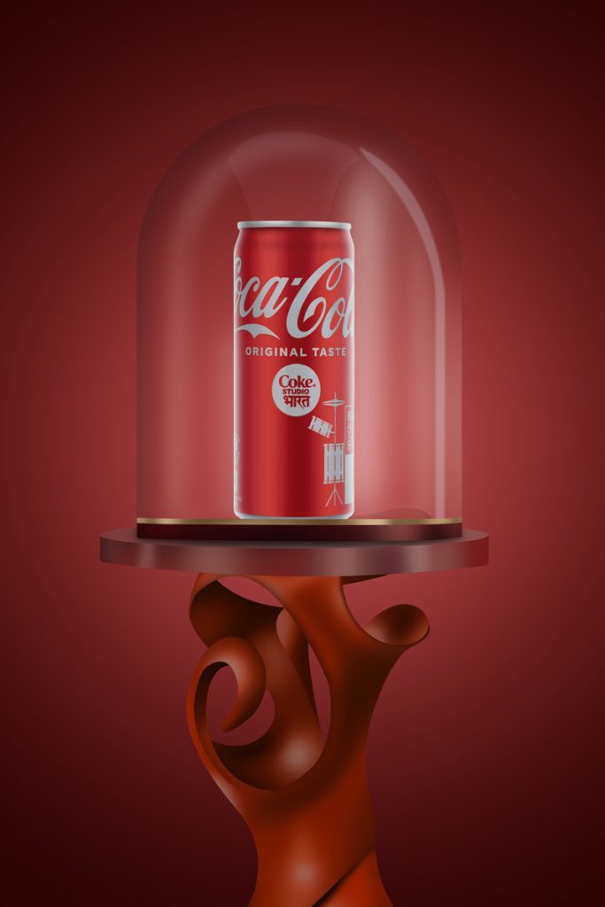 red cocacola can inside a glass cylinder
