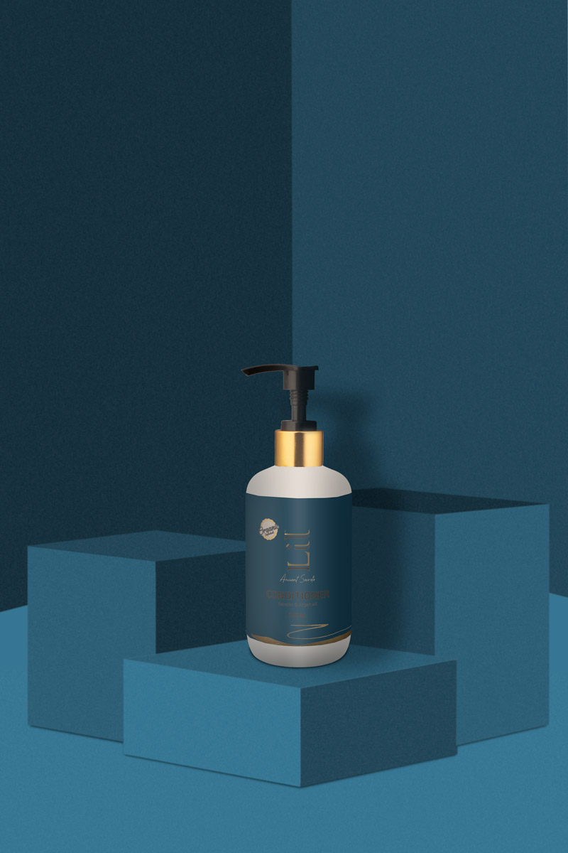 conditioner placed on a blue background