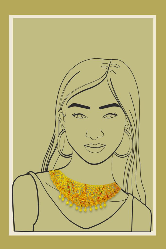 Drawing with gold jewelry