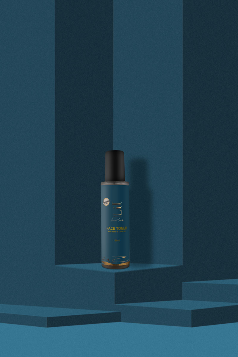 face toner placed on a blue background