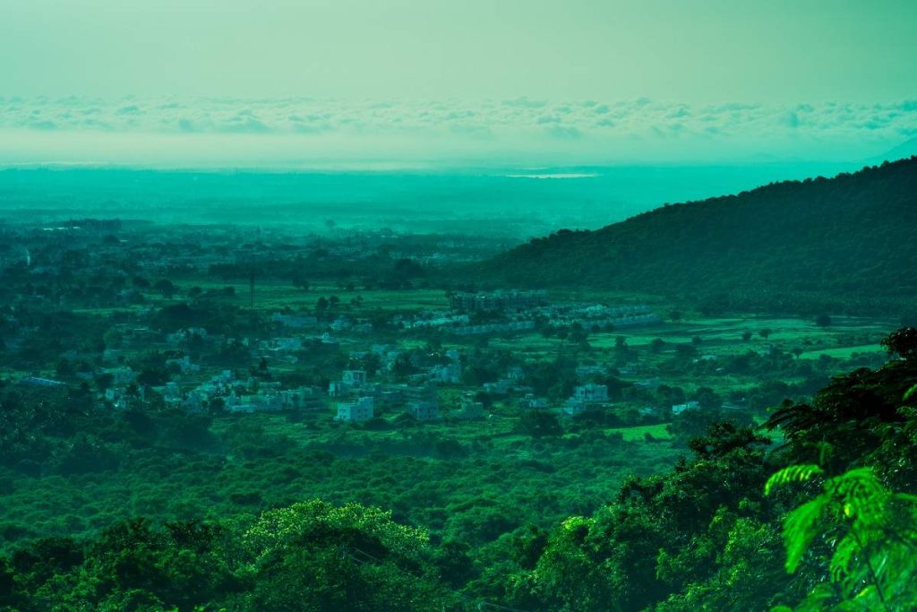 Village and hills