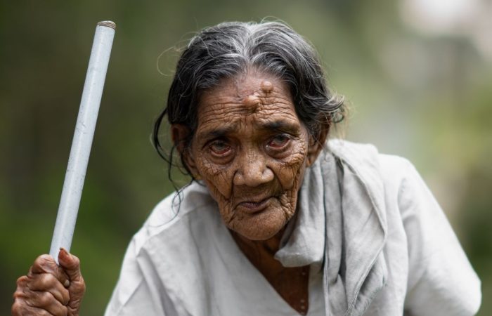 An old woman walking