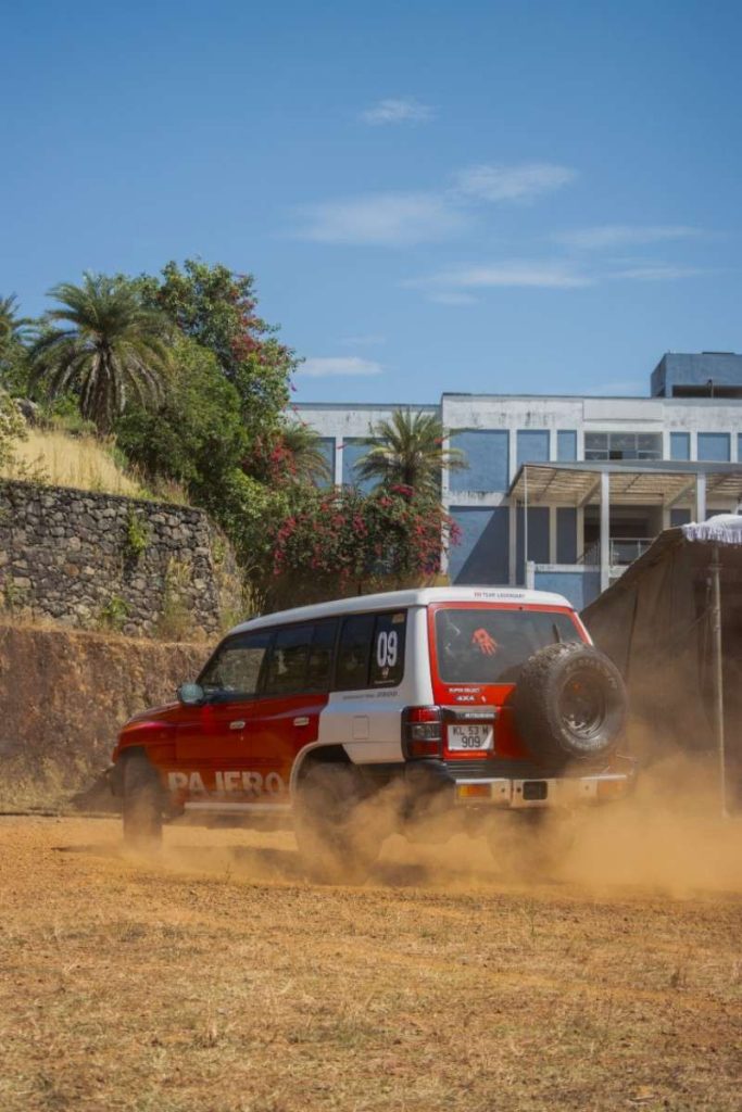 red and white pajero off roading