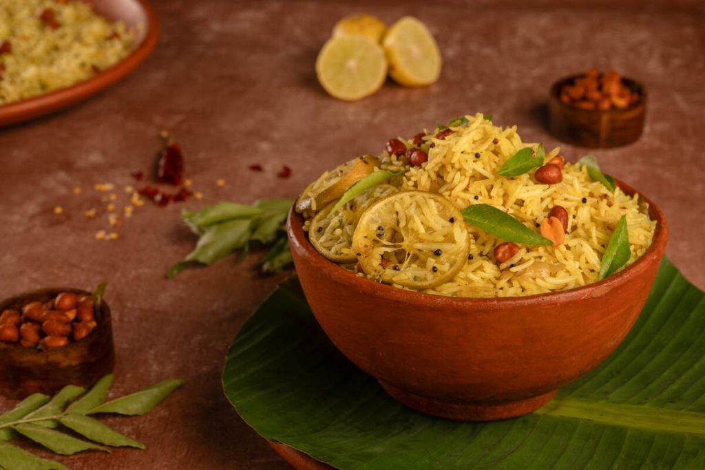 Tasty aroma lemon rice in a bowl.