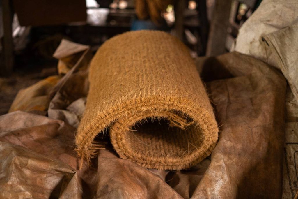 Coir Roll Rolled coir mat on burlap.