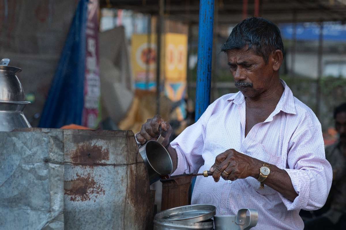 Tea time at a vendor's busy street stall.