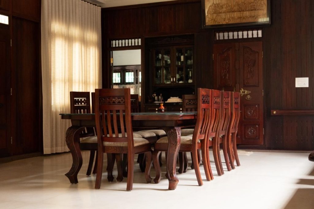 Dining room with traditional craftsmanship and classic design.