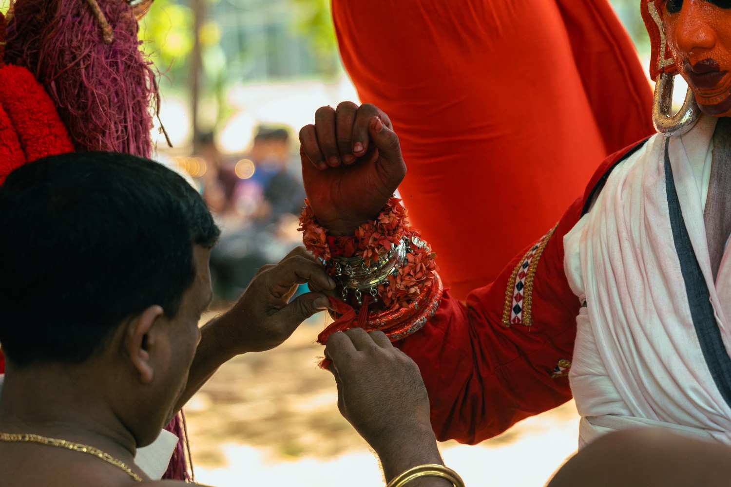 Dressing divinity of theyyam performer