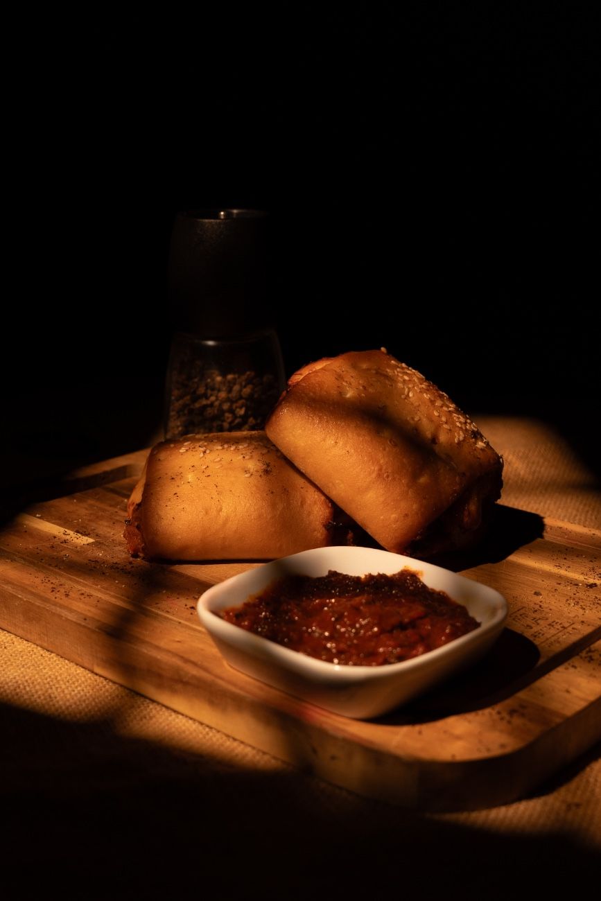 Flaky goodness of stuffed buns .