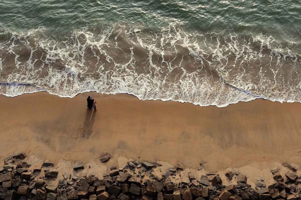 The landscape of the sea is captured from above.