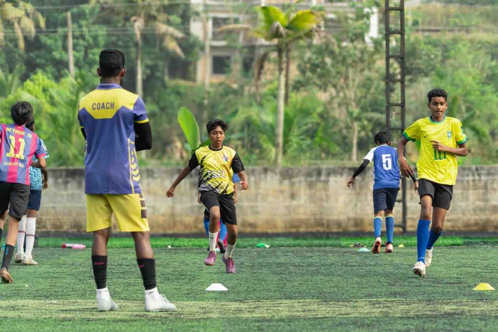 Guided by precision, athletes train under coach.