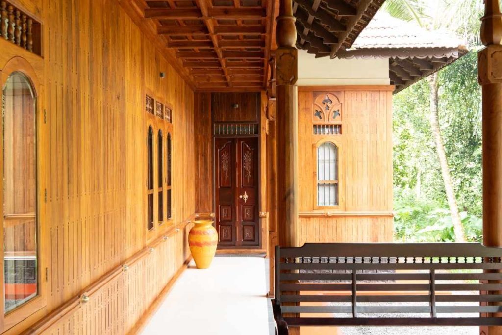 Traditional Kerala house with rustic charm and craftsmanship.