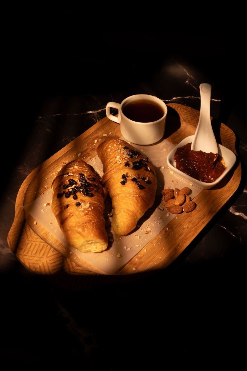 croissants with tea adding rustic comfort