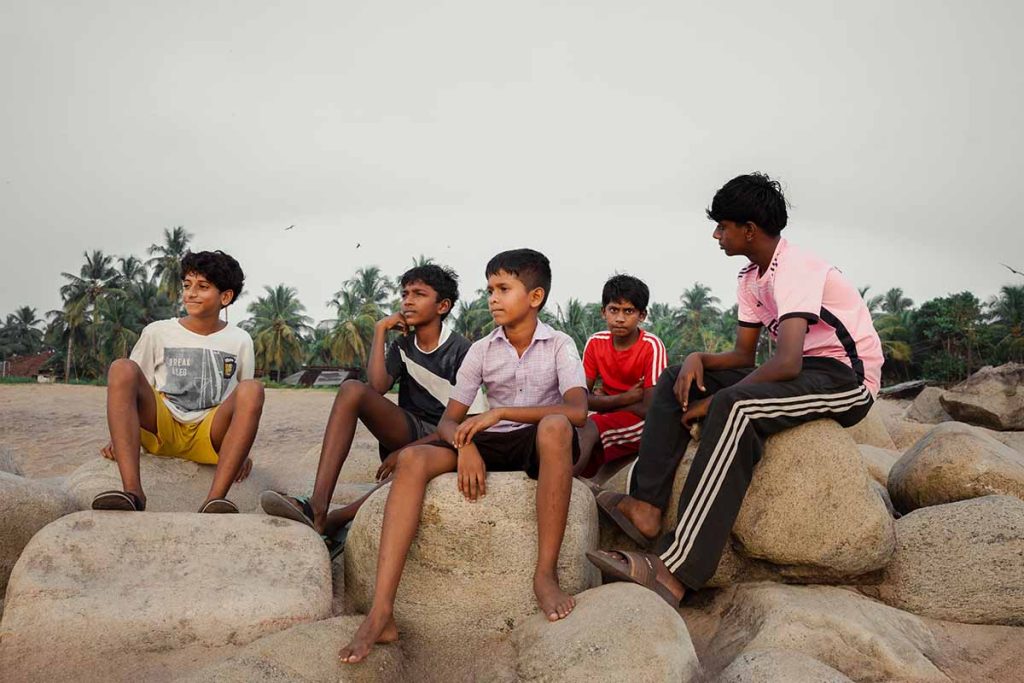 The seaside squad of children pausing for the camera.