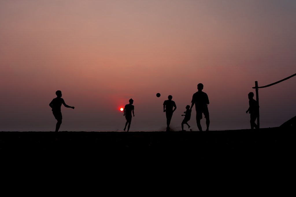 Transition of the game as the players engage with the ball.