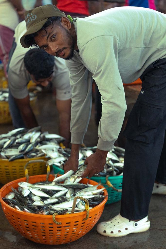 young fisher man collecting fish