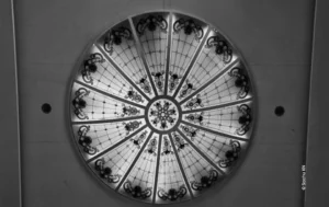 Circular glass dome ceiling in black and white, architecture photograph by Sachu KN, Creative Hut Academy
