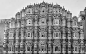 Hawa Mahal facade in black and white, architecture photograph by Vijay Raj MG, Creative Hut Academy